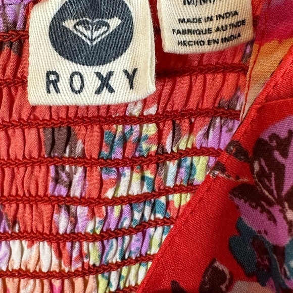 Roxy Orange Floral Slip Dress with Ruched Front Bodice and Gold Zipper Sz M - Picture 9 of 11